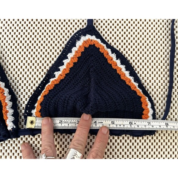 H&M WOMEN'S CROCHET TRIANGLE String Bikini Halter Top Size Medium Med 70s Vibes! - Picture 7 of 8